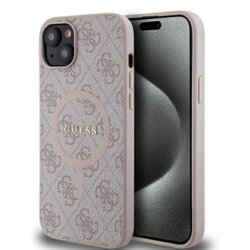 Husa Guess iPhone 15 Plus 4G Collection Leather MagSafe, roz, GUHMP15MG4GFRP