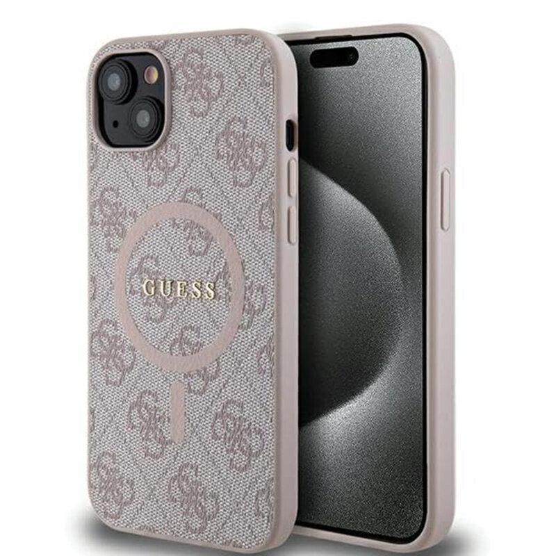 Husa Guess iPhone 15 Plus 4G Collection Leather MagSafe, roz, GUHMP15MG4GFRP