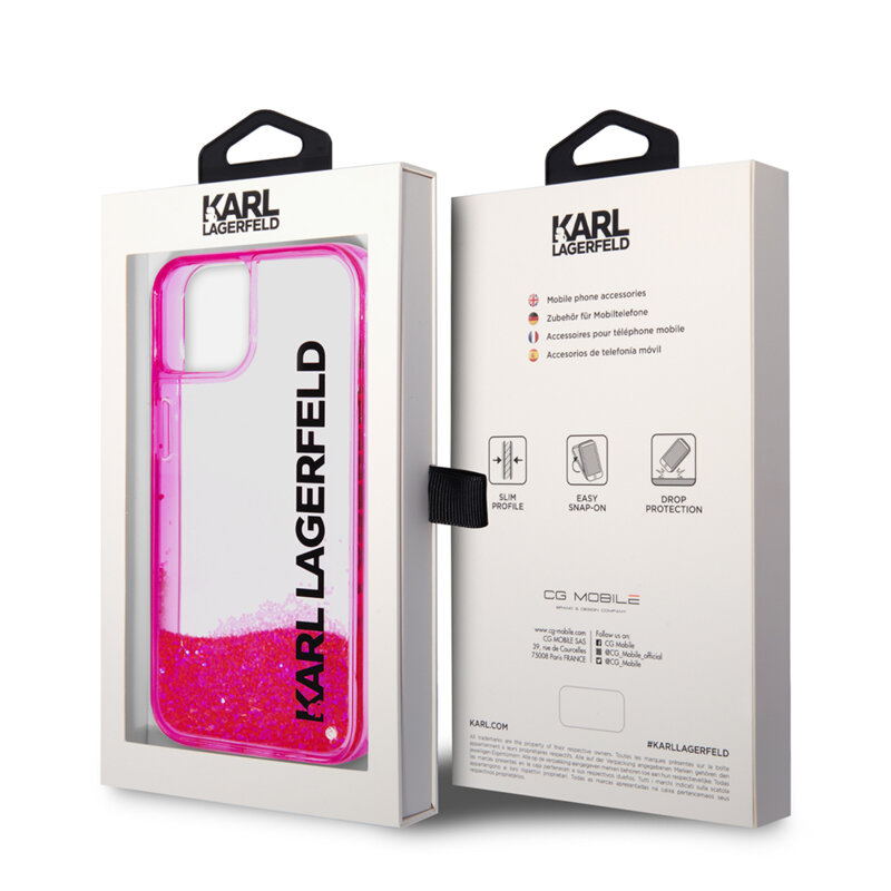 Husa Karl Lagerfeld iPhone 14 Plus Hardcase Liquid Glitter, Elong, roz, KLHCP14MLCKVF