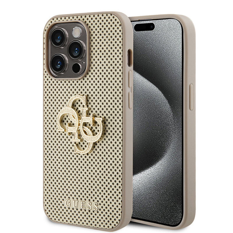 Husa iPhone 15 Pro Max Guess Leather Perforated 4G, auriu, GUHCP15XPSP4LGD