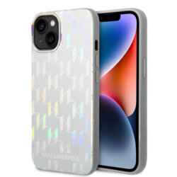 Husa iPhone 14 Plus Karl Lagerfeld Hardcase Monogram, Iridescent, argintiu, KLHCP14MLGMMSV3