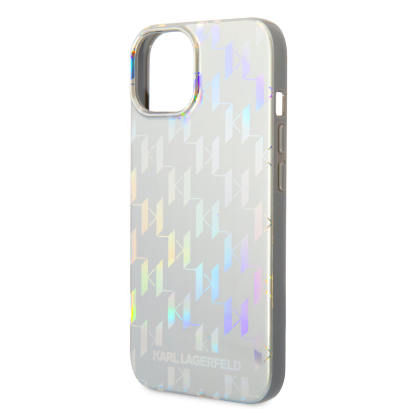Husa iPhone 14 Plus Karl Lagerfeld Hardcase Monogram, Iridescent, argintiu, KLHCP14MLGMMSV3