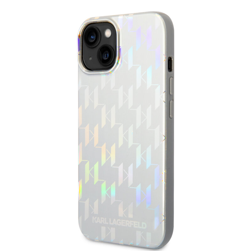 Husa iPhone 14 Plus Karl Lagerfeld Hardcase Monogram, Iridescent, argintiu, KLHCP14MLGMMSV3