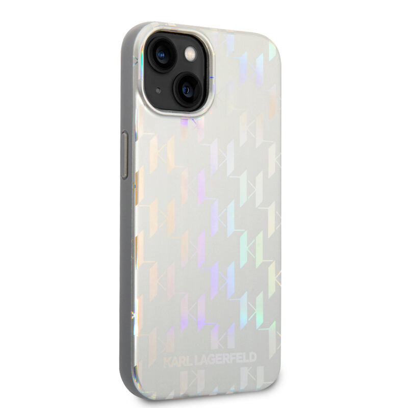 Husa iPhone 14 Plus Karl Lagerfeld Hardcase Monogram, Iridescent, argintiu, KLHCP14MLGMMSV3