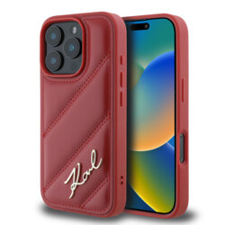 Husa iPhone 16 Pro Karl Lagerfeld Diagonal Quilted Script, rosu, KLHCP16LPQDSMGR