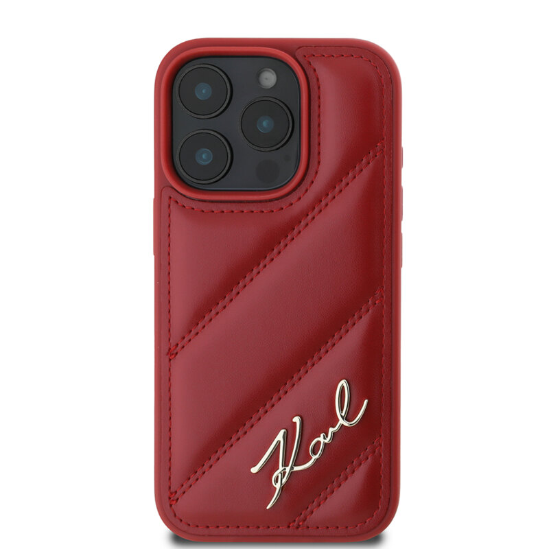 Husa iPhone 16 Pro Karl Lagerfeld Diagonal Quilted Script, rosu, KLHCP16LPQDSMGR
