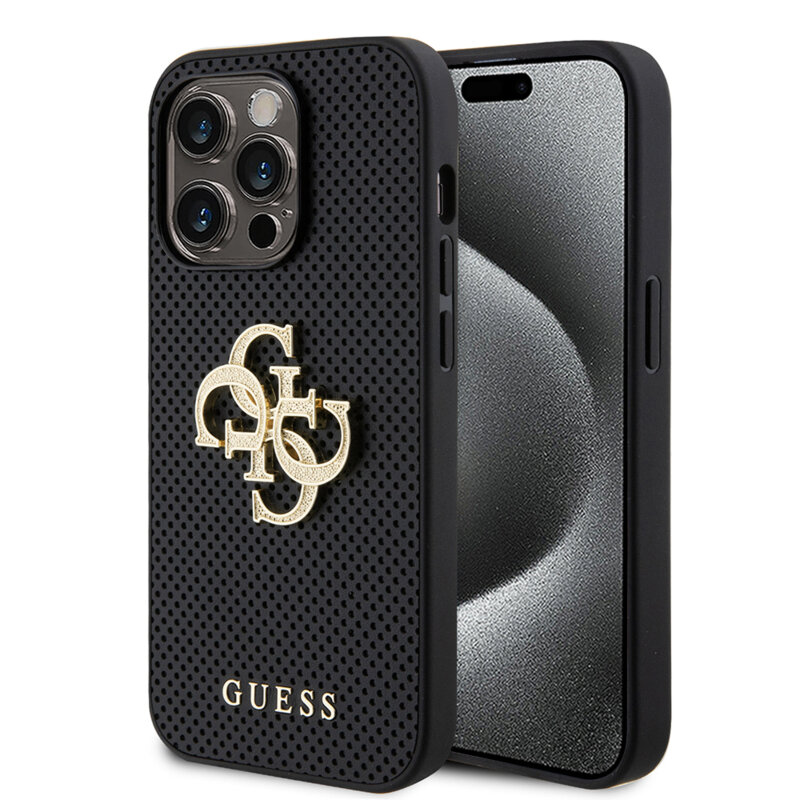 Husa iPhone 15 Pro Guess Leather Perforated 4G, negru, GUHCP15LPSP4LGK