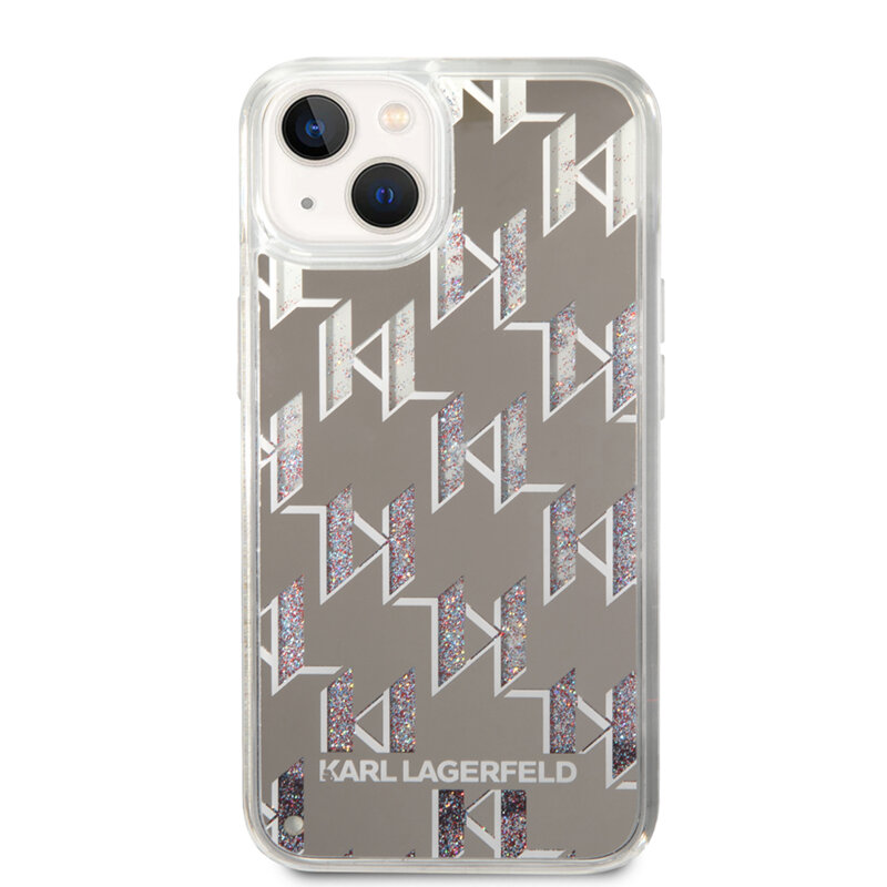 Husa Karl Lagerfeld iPhone 14 Plus Hardcase Liquid Glitter, Monogram, argintiu, KLHCP14MLMNMS
