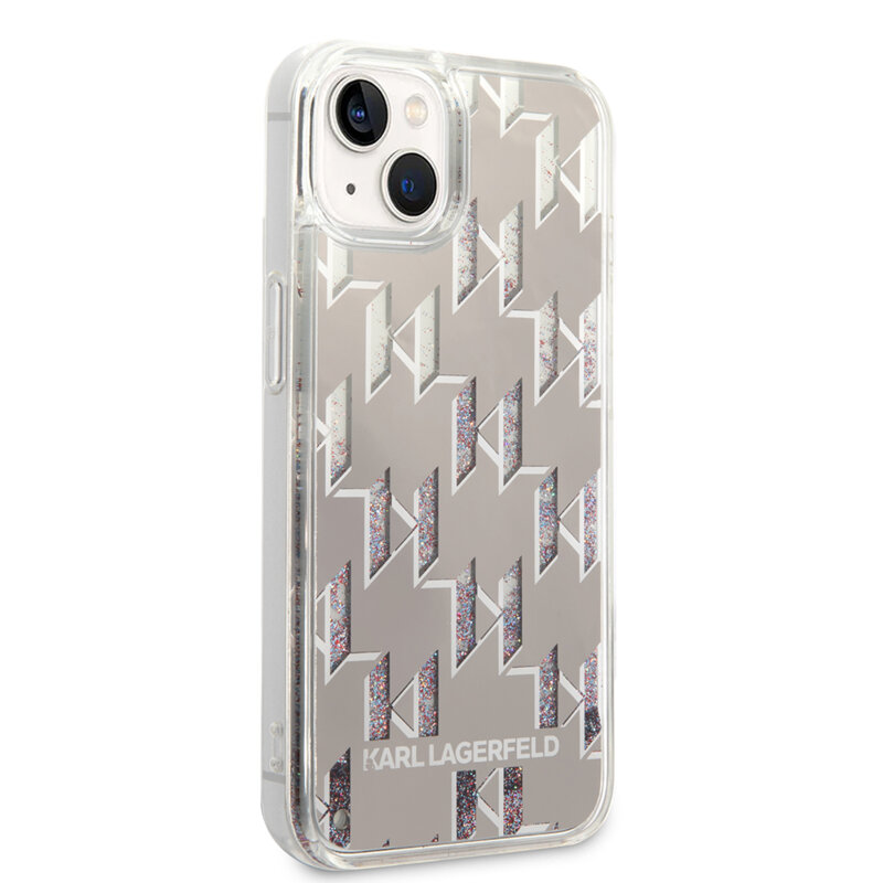 Husa Karl Lagerfeld iPhone 14 Plus Hardcase Liquid Glitter, Monogram, argintiu, KLHCP14MLMNMS