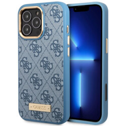 Husa originala Guess iPhone 16 Pro Max Hardcase 4G Logo Plate MagSafe, albastru, GUHMP16XU4GPRB
