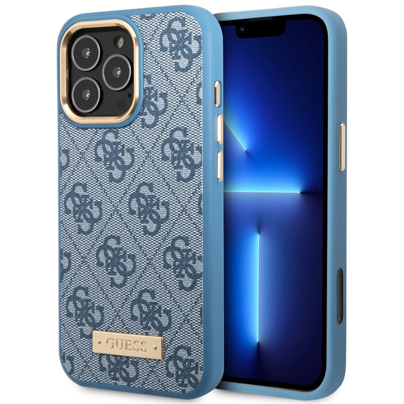 Husa originala Guess iPhone 16 Pro Max Hardcase 4G Logo Plate MagSafe, albastru, GUHMP16XU4GPRB