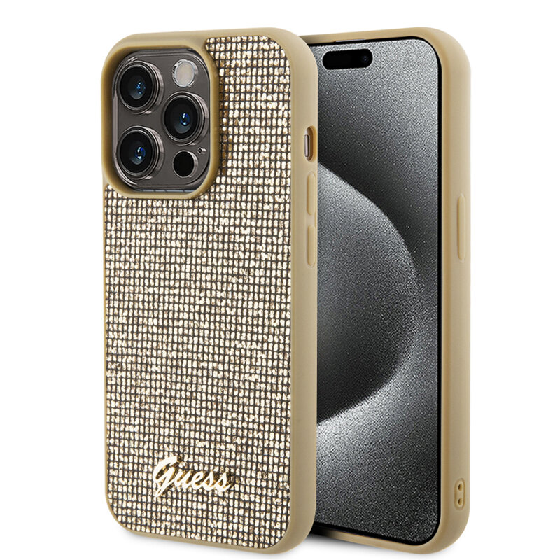 Husa originala Guess iPhone 15 Pro Disco Metal Script, auriu, GUHCP15LPMSDGSD