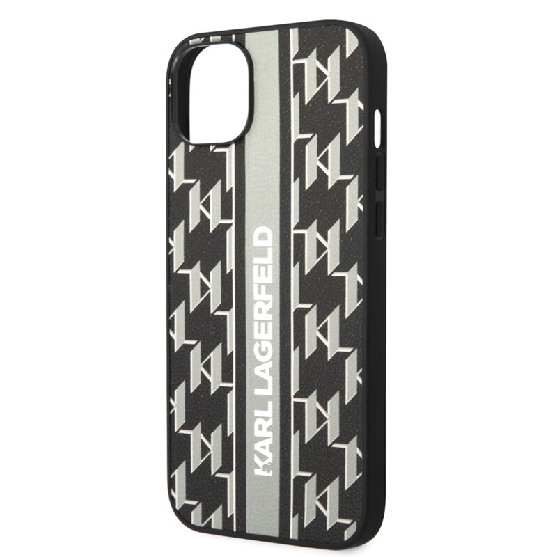 Husa iPhone 14 Plus Karl Lagerfeld Hardcase Monogram, Stripe, gri, KLHCP14MPGKLSKG