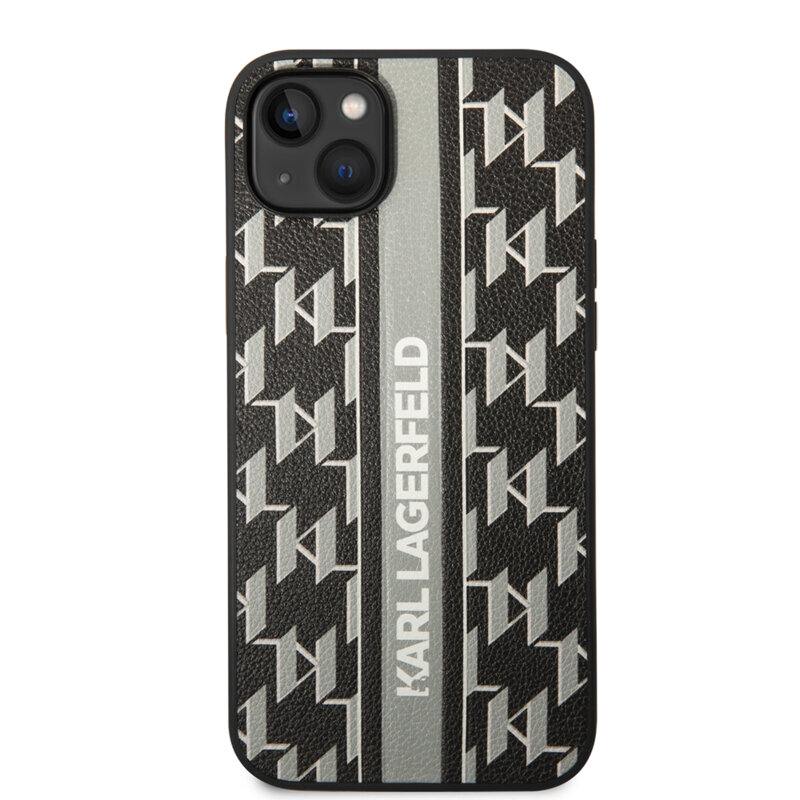 Husa iPhone 14 Plus Karl Lagerfeld Hardcase Monogram, Stripe, gri, KLHCP14MPGKLSKG