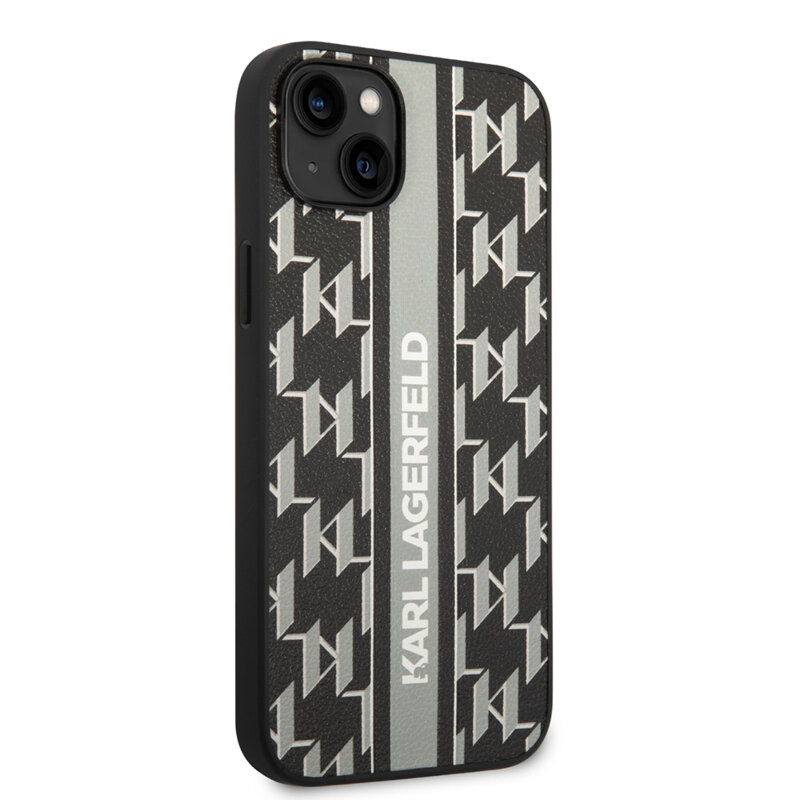 Husa iPhone 14 Plus Karl Lagerfeld Hardcase Monogram, Stripe, gri, KLHCP14MPGKLSKG