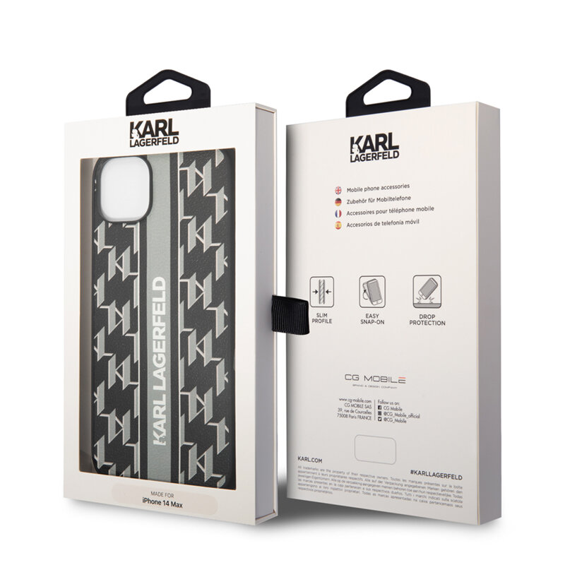 Husa iPhone 14 Plus Karl Lagerfeld Hardcase Monogram, Stripe, gri, KLHCP14MPGKLSKG