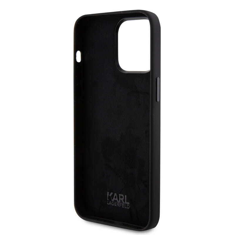 Husa Karl Lagerfeld iPhone 15 Pro Max Silicone, Choupette Metal Pin, negru, KLHCP15XSMHCNPK