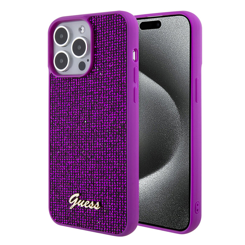 Husa originala Guess iPhone 15 Pro Disco Metal Script, fucsia, GUHCP15LPMSDGSF