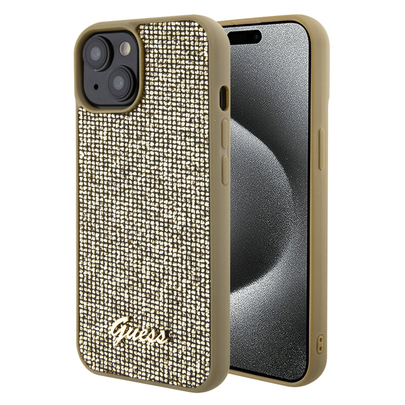 Husa originala Guess iPhone 15 Disco Metal Script, auriu, GUHCP15SPMSDGSD