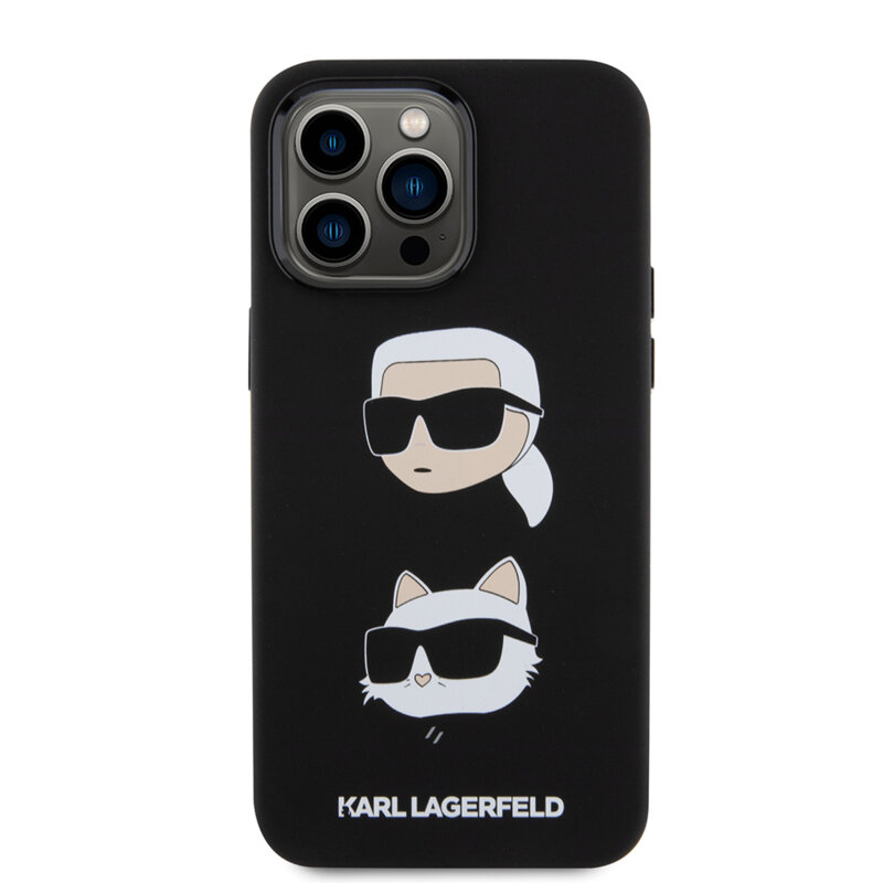 Husa Karl Lagerfeld iPhone 15 Pro Max Silicone, Karl&Choupette Head, negru, KLHCP15XSDHKCNK