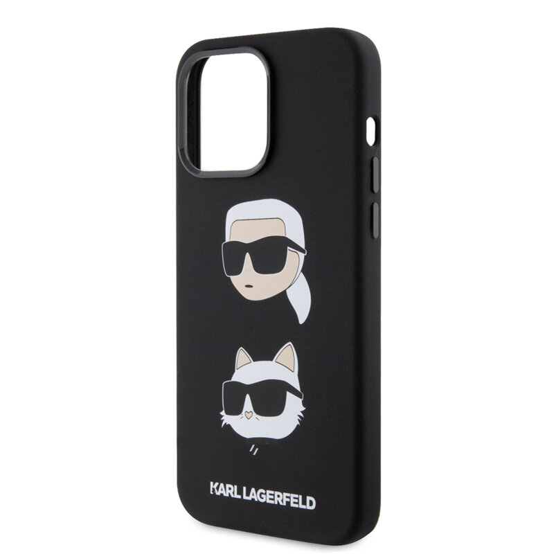 Husa Karl Lagerfeld iPhone 15 Pro Max Silicone, Karl&Choupette Head, negru, KLHCP15XSDHKCNK
