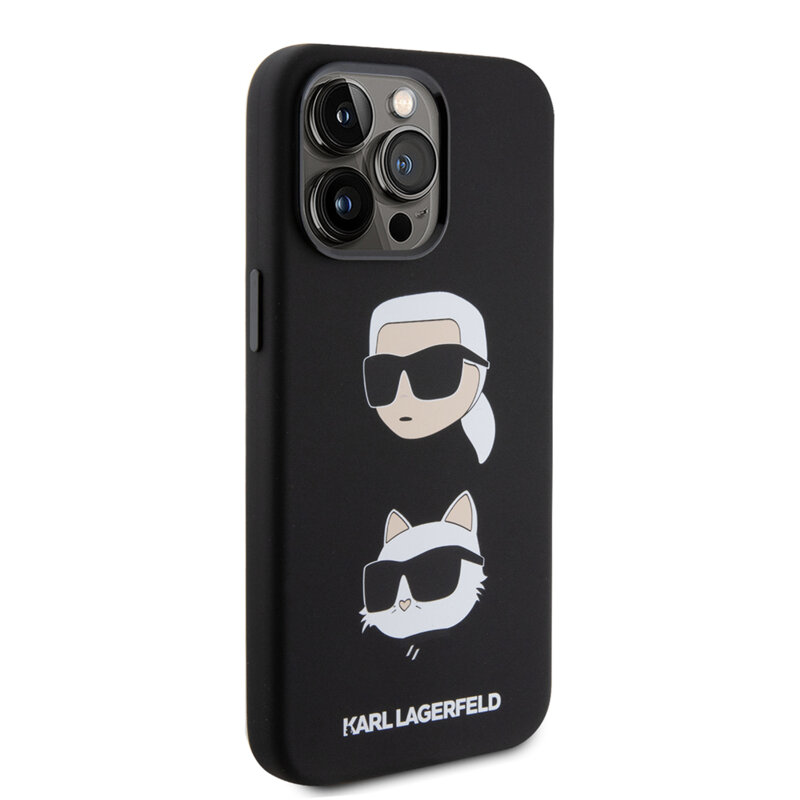 Husa Karl Lagerfeld iPhone 15 Pro Max Silicone, Karl&Choupette Head, negru, KLHCP15XSDHKCNK