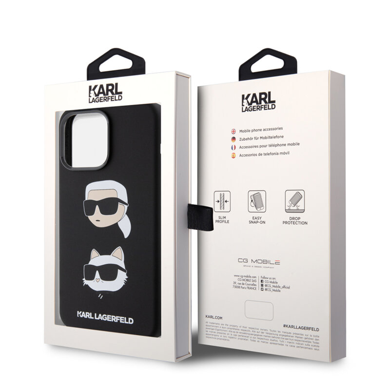 Husa Karl Lagerfeld iPhone 15 Pro Max Silicone, Karl&Choupette Head, negru, KLHCP15XSDHKCNK