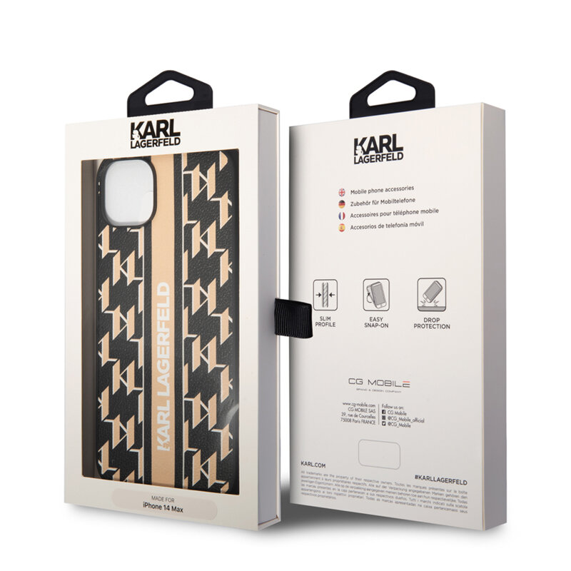 Husa iPhone 14 Plus Karl Lagerfeld Hardcase Monogram, Stripe, maro, KLHCP14MPGKLSKW