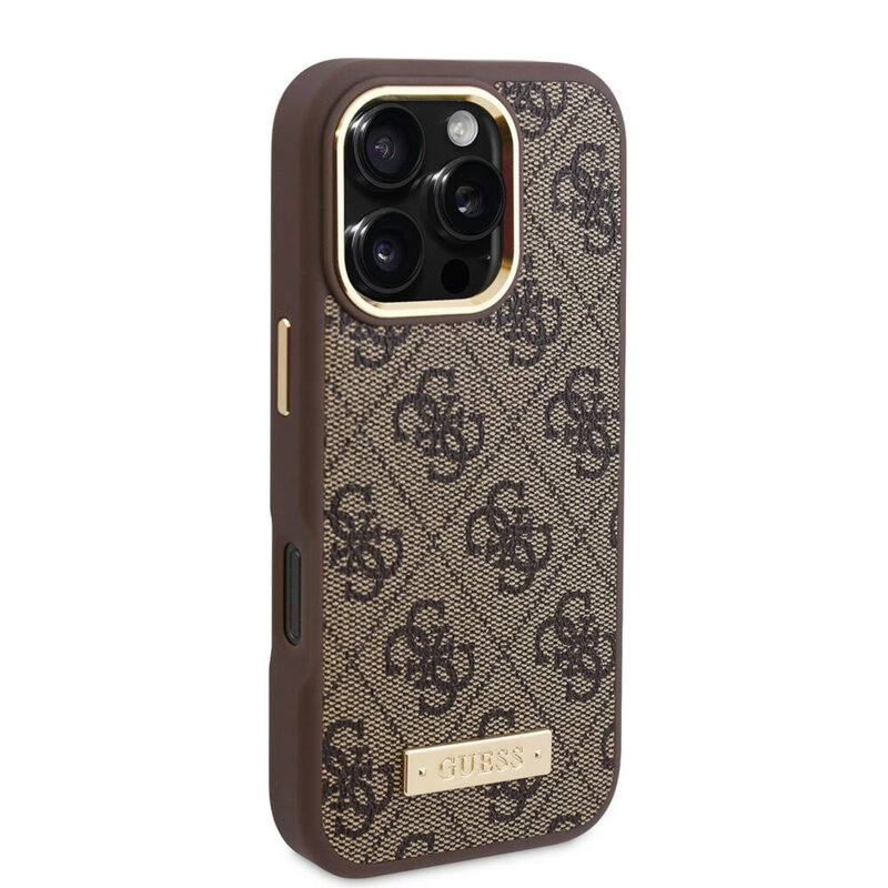 Husa originala Guess iPhone 16 Pro Max Hardcase 4G Logo Plate MagSafe, roz, GUHMP16XU4GPRP