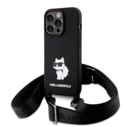 Husa Karl Lagerfeld iPhone 15 Pro Max Silicone Crossbody , Ikonik, negru, KLHCP15XSCBSKNK