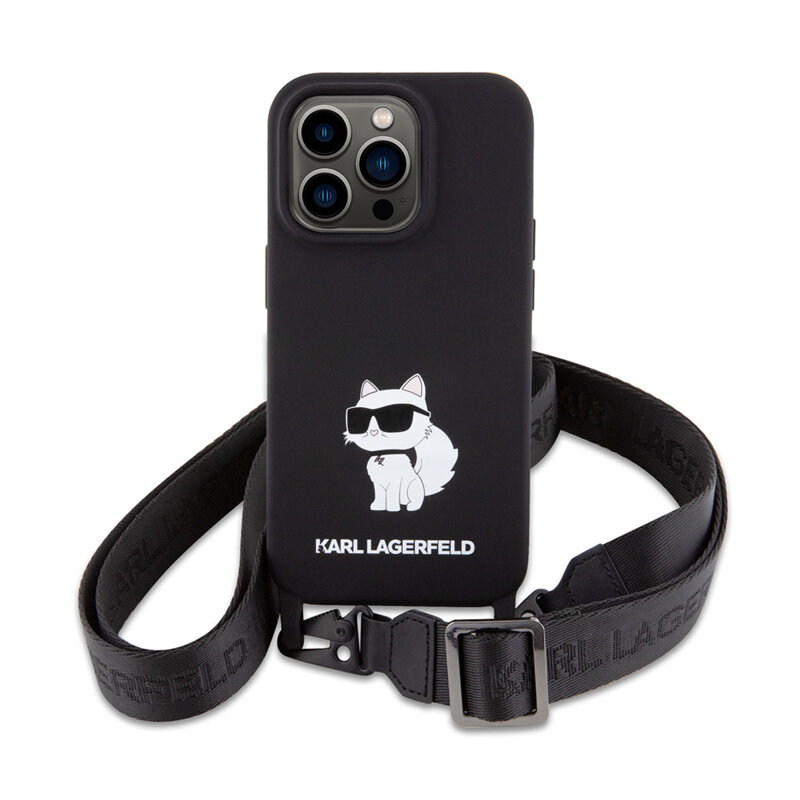 Husa Karl Lagerfeld iPhone 15 Pro Max Silicone Crossbody , Ikonik, negru, KLHCP15XSCBSKNK