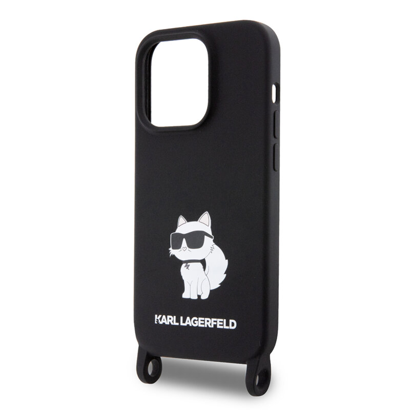 Husa Karl Lagerfeld iPhone 15 Pro Max Silicone Crossbody , Ikonik, negru, KLHCP15XSCBSKNK