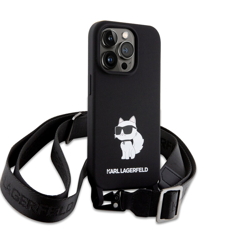 Husa Karl Lagerfeld iPhone 15 Pro Max Silicone Crossbody , Ikonik, negru, KLHCP15XSCBSKNK