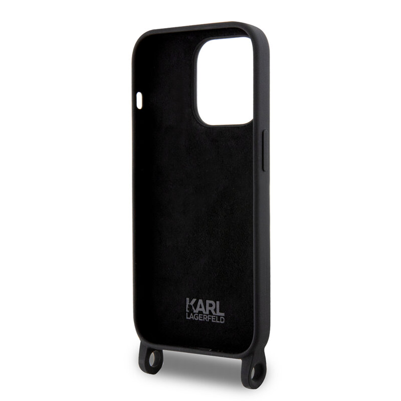 Husa Karl Lagerfeld iPhone 15 Pro Max Silicone Crossbody , Ikonik, negru, KLHCP15XSCBSKNK