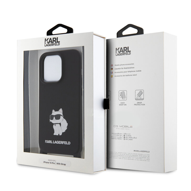 Husa Karl Lagerfeld iPhone 15 Pro Max Silicone Crossbody , Ikonik, negru, KLHCP15XSCBSKNK