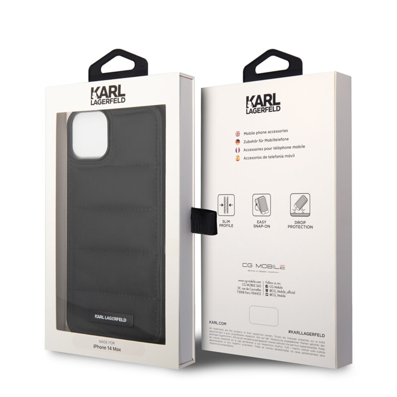 Husa iPhone 14 Plus Karl Lagerfeld Hardcase Leather Puffy, Elongated Logo, negru, KLHCP14MPSQAK