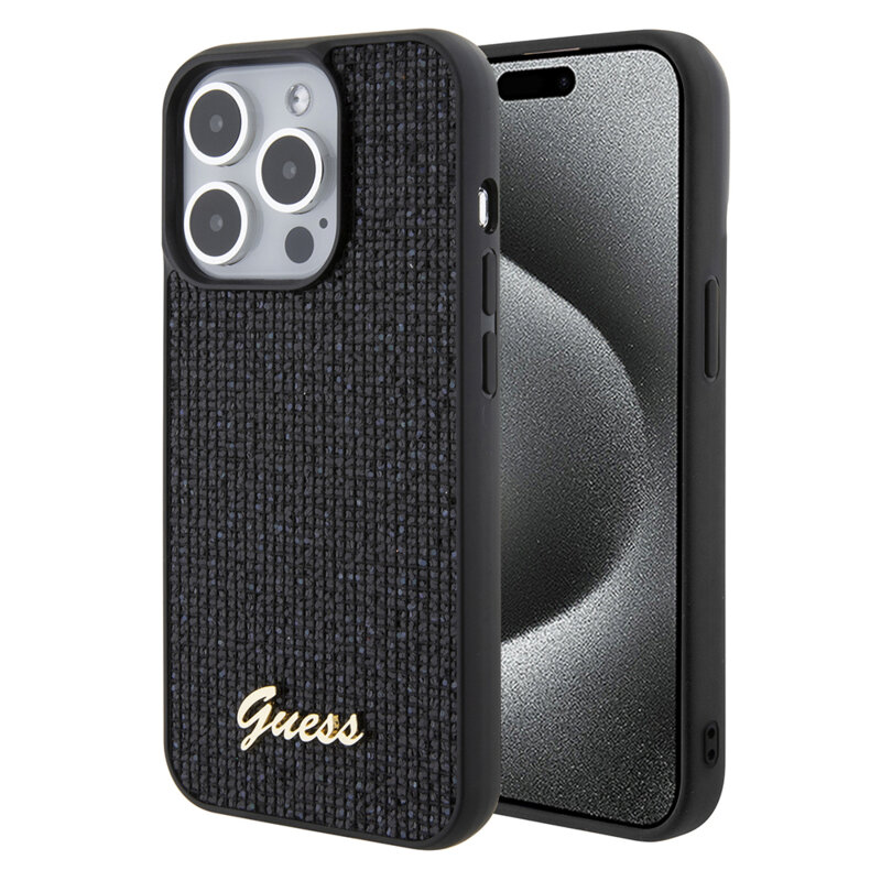 Husa originala Guess iPhone 15 Pro Disco Metal Script, negru, GUHCP15LPMSDGSK