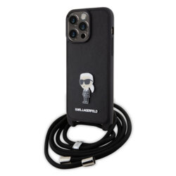 Husa iPhone 15 Pro Max Karl Lagerfeld Saffiano Crossbody, Monogram Metal Pin Karl, negru, KLHCP15XSASKNPSK
