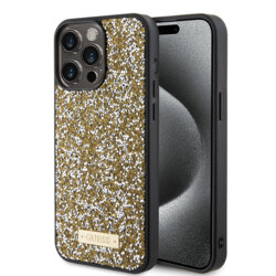 Husa originala Guess iPhone 15 Pro Rhinestone Metal Logo, galben, GUHCP15XPFGSBSD