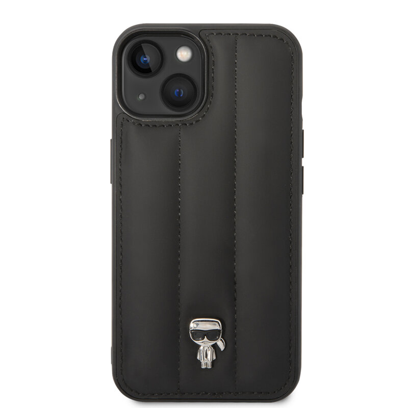 Husa iPhone 14 Plus Karl Lagerfeld Hardcase Leather Puffy, Ikonik Pin, negru, KLHCP14MPSQPK