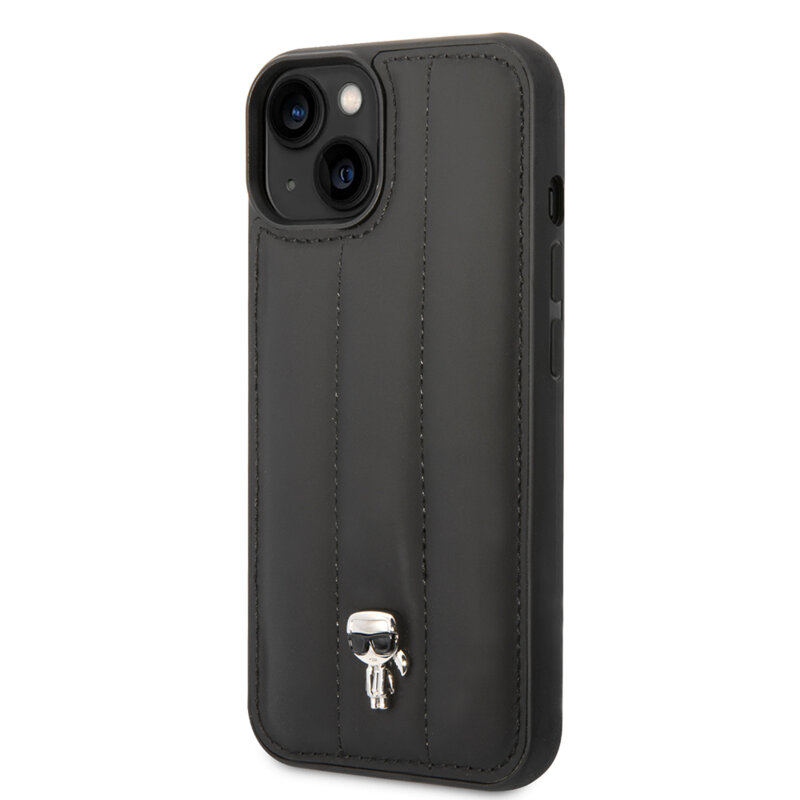 Husa iPhone 14 Plus Karl Lagerfeld Hardcase Leather Puffy, Ikonik Pin, negru, KLHCP14MPSQPK