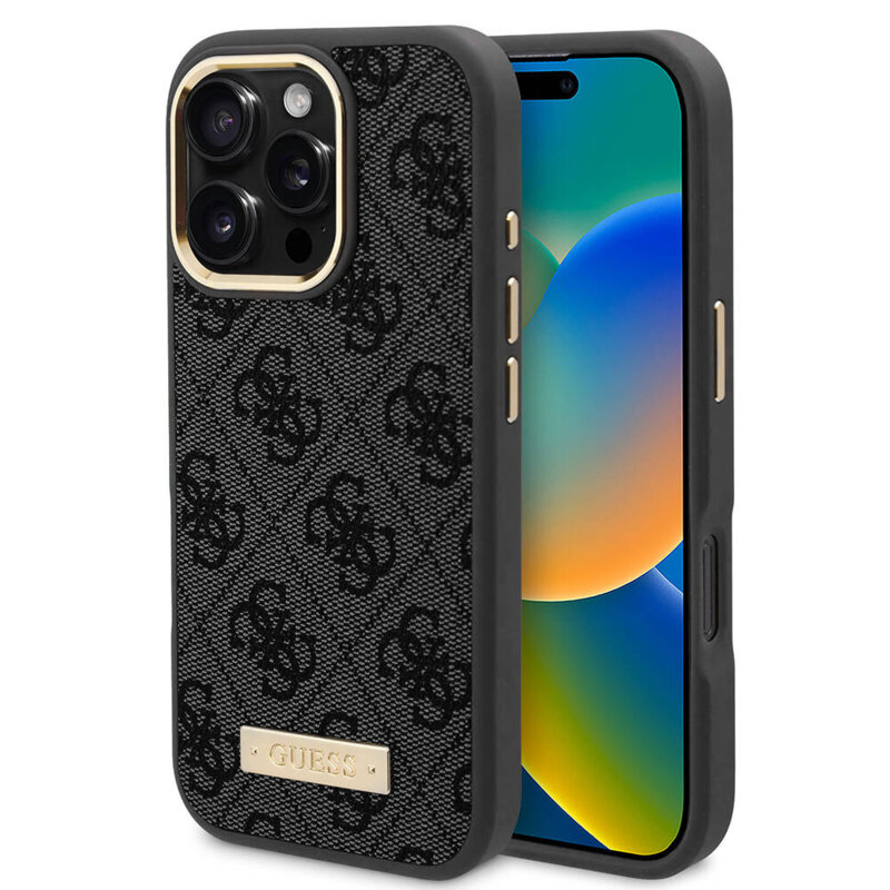 Husa originala Guess iPhone 16 Pro Max Hardcase 4G Logo Plate MagSafe, negru, GUHMP16XU4GPRK