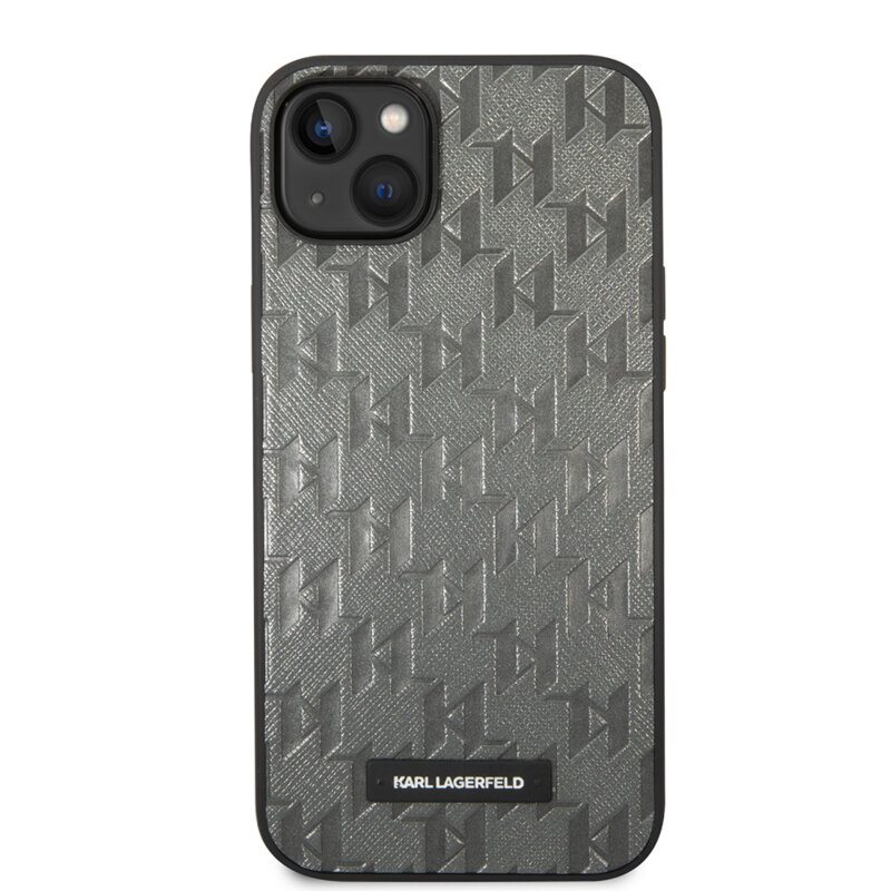 Husa originala iPhone 14 Plus Karl Lagerfeld Saffiano, Mono Metal Logo, gri, KLHCP14MSAKLHPG