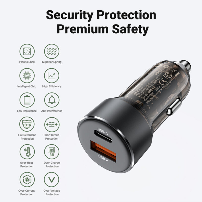 Incaractor auto bricheta Type-C PD30W + USB QC30W, Acefast B12