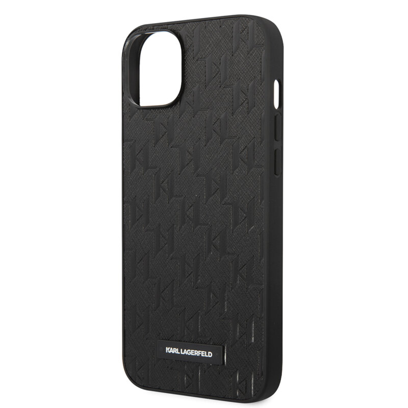 Husa originala iPhone 14 Plus Karl Lagerfeld Saffiano, Mono Metal Logo, negru, KLHCP14MSAKLHPK