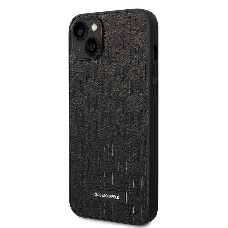 Husa originala iPhone 14 Plus Karl Lagerfeld Saffiano, Mono Metal Logo, negru, KLHCP14MSAKLHPK