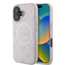 Husa Guess Saffiano Peony Classic Logo MagSafe iPhone 16 Plus, roz, GUHMP16MPSAPSMEP