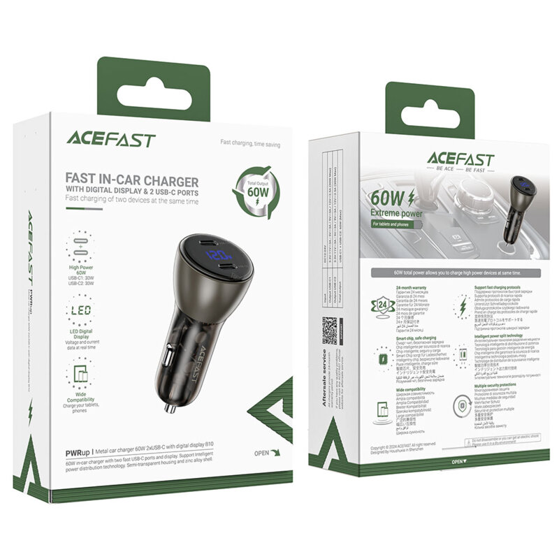 Incarcator auo Type-C 60W, Acefast B10, display digital LED