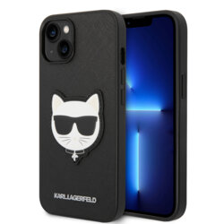 Husa originala iPhone 14 Plus Karl Lagerfeld Saffiano, Choupette Head, negru, KLHCP14MSAPCHK