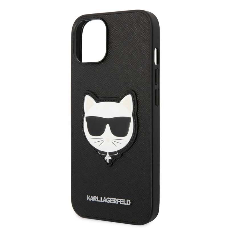 Husa originala iPhone 14 Plus Karl Lagerfeld Saffiano, Choupette Head, negru, KLHCP14MSAPCHK